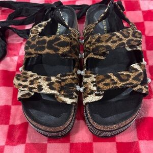 Leopard Print Platform Sandals